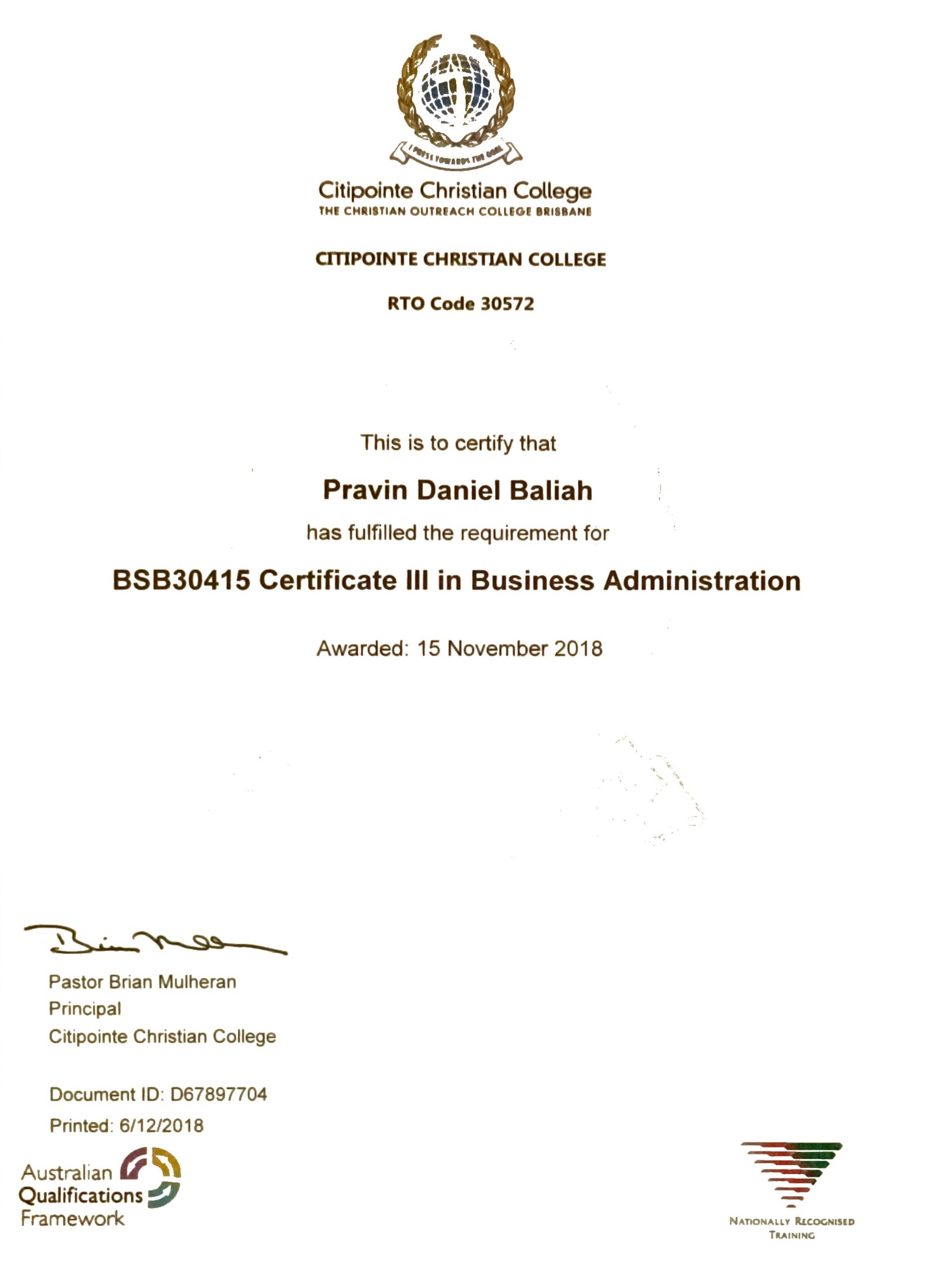 Barrington Cert III